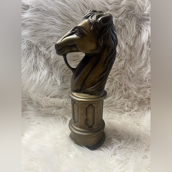 Brass Horse Head 16.5" Hitching Post Top, Heavy Metal, Tall Brass Horse Statue, - Picture 1 of 3